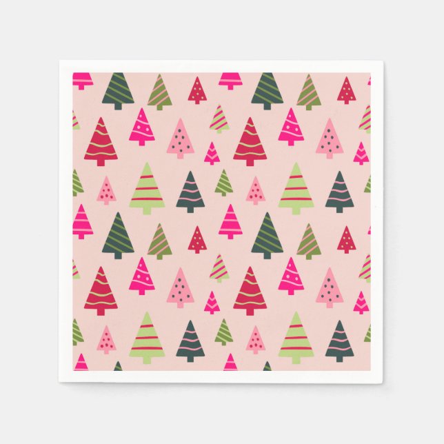 Pink and Green Christmas Trees Napkin (Front)