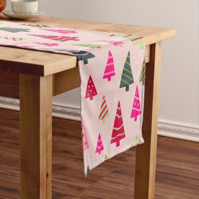 Pink and Green Christmas Trees Short Table Runner (In Situ)