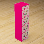 Pink and Green Christmas Trees Wine Box<br><div class="desc">Bright pink and green Christmas tree pattern with stripes and dots.</div>