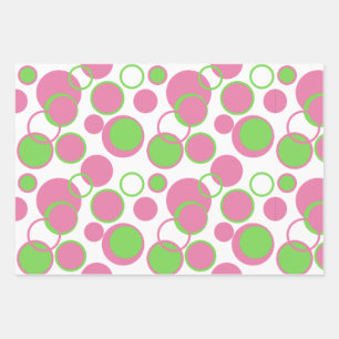 Pink and Green Circles Geometric Pattern Wrapping Paper Sheet