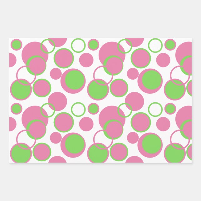 Pink and Green Circles Geometric Pattern Wrapping Paper Sheet (Front)