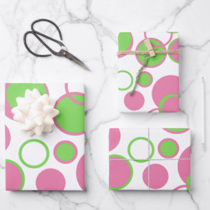 Pink and Green Circles Wrapping Paper Sheet