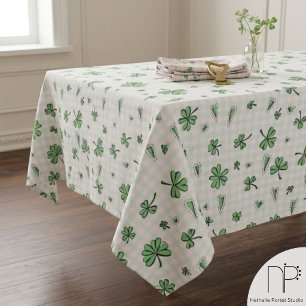 Pink and Green Clovers St Patricks Tablecloth