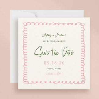 Pink and Green Colourful Square Wedding Save The Date