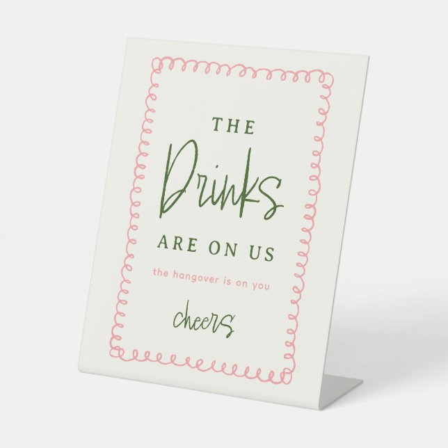 Pink and Green Colourful Wedding Open Bar Sign (Front)