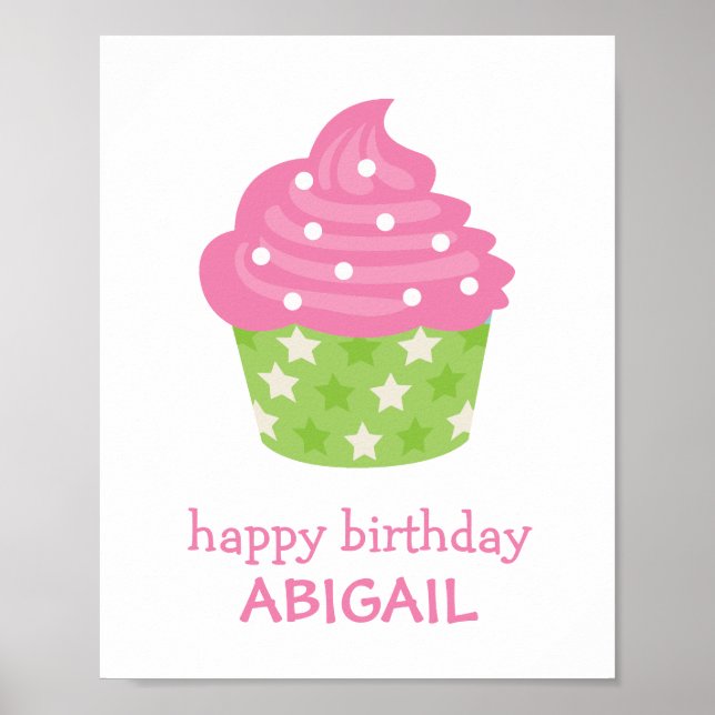 Pink and Green Cupcake Poster Print Wall Decor (Front)