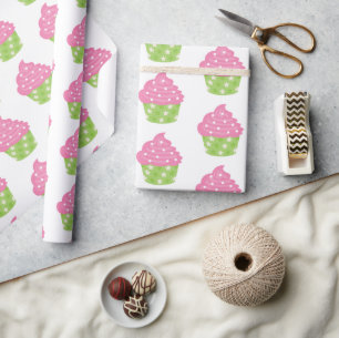Pink and Green Cupcake Wrapping Paper