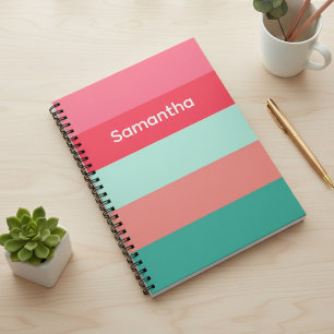 Pink and Green Custom Color Block Striped Notebook