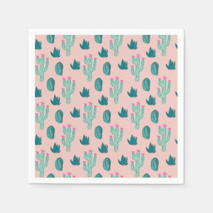 Pink and Green Cute Cactus Pattern Napkin