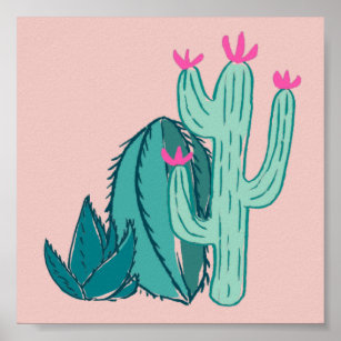 Pink and Green Cute Cactus Poster