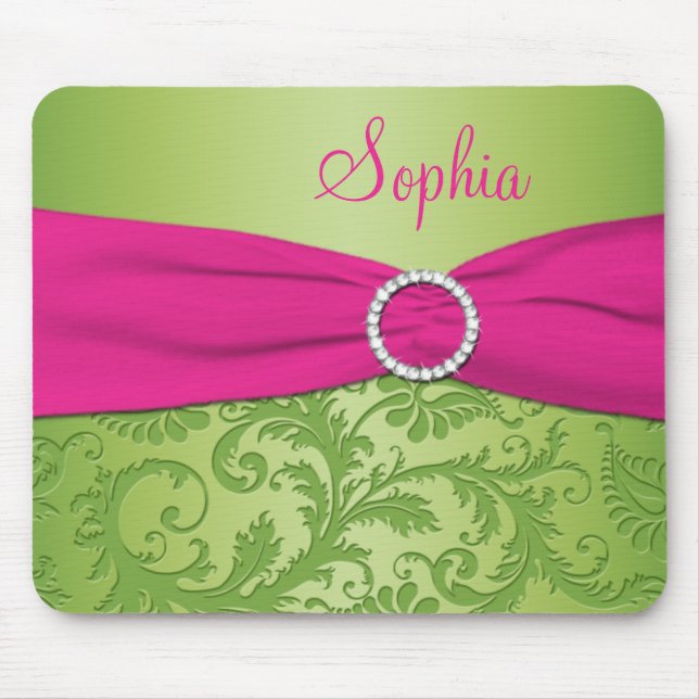 Pink and Green Damask Mousepad (Front)