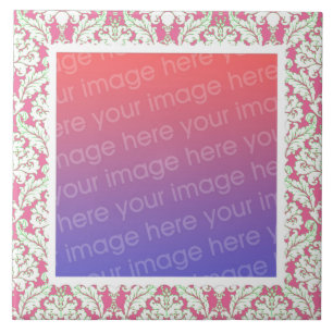 Pink and Green Damask Pattern Frame Your Photo Tile