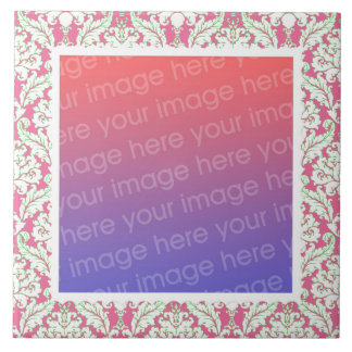 Pink and Green Damask Pattern Frame Your Photo Tile