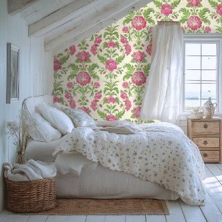 Pink and Green Damask Pattern  Wallpaper