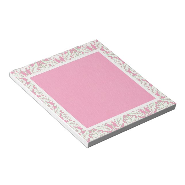 Pink and Green Damask Tear away Notepads (Angled)