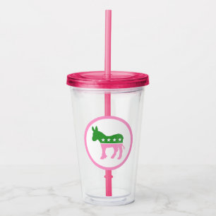 Pink and Green Democratic Donkey Acrylic Tumbler