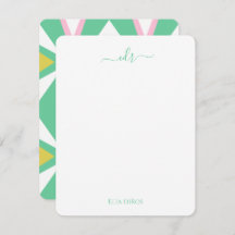 Pink and Green Diamond Monogram Note Card