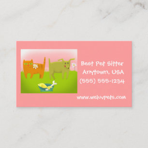 Pink and Green Dog and Cat Pet Sitting Business Card