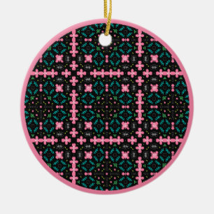 Pink and green doodle 1 ceramic tree decoration