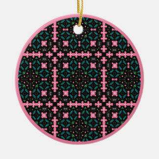 Pink and green doodle 1 ceramic tree decoration