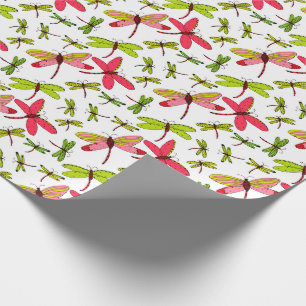 Pink and Green Dragonflies Wrapping Paper