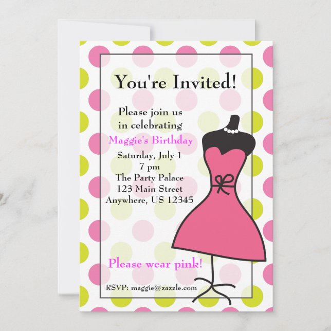 Pink and Green Dress Form Mannequin Invitations (Front)