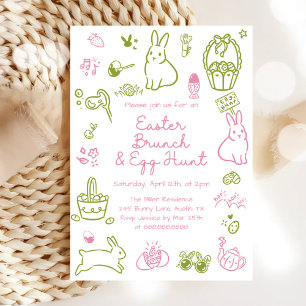 Pink and Green Easter Brunch and Egg Hunt Party Invitation