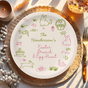Pink and Green Easter Brunch and Egg Hunt Party Paper Plate
