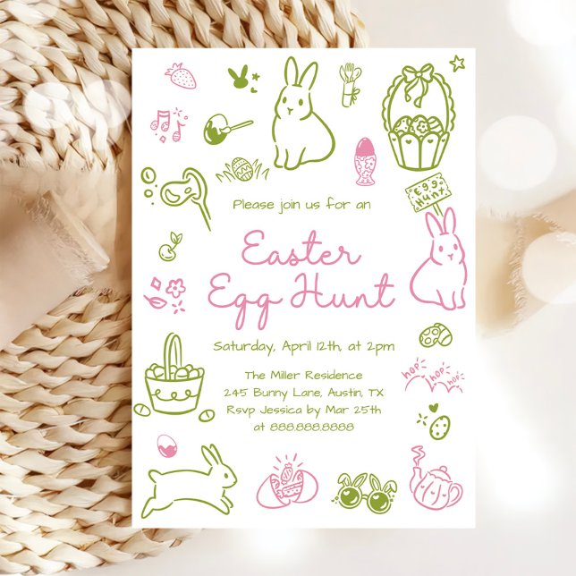Pink and Green Easter Egg Hunt Party Invitation (Creator Uploaded)