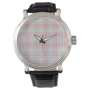 Pink and Green Elegant Geometric Classic Plaid Art Watch