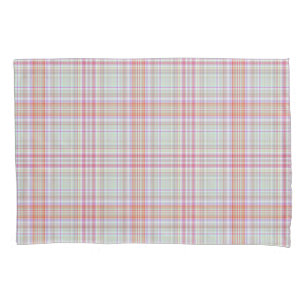 Pink and Green Elegant Geometric Plaid Pillowcase