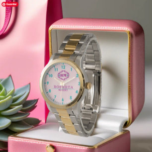Pink and green Elegant Monogram Women's Watch