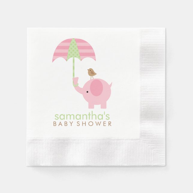 Pink and Green Elephant Baby Shower Napkin (Front)