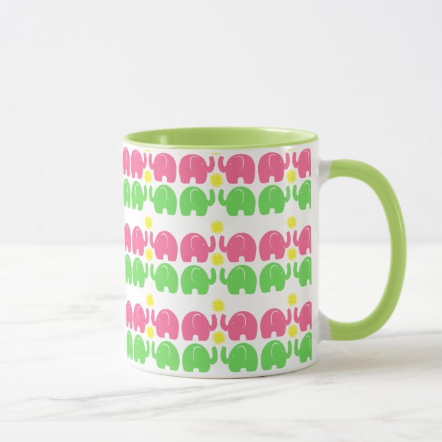 Pink and Green Elephants with Flower Mug (Right)