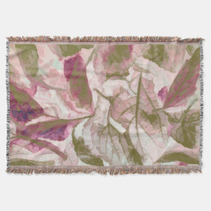 Pink and Green Fallen Leaves Throw Blanket