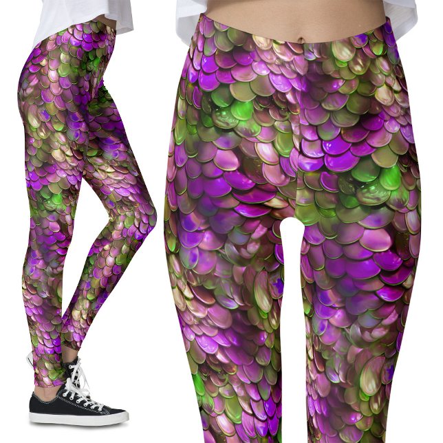Pink and Green Fantasy Party Dragon Scales Costume Leggings (Creator Uploaded)