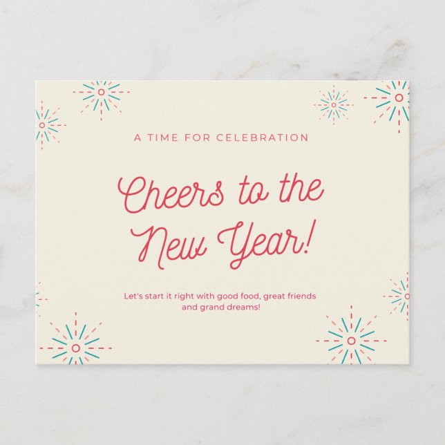 Pink and Green Fireworks New Year Cheers Design Po Postcard (Front)