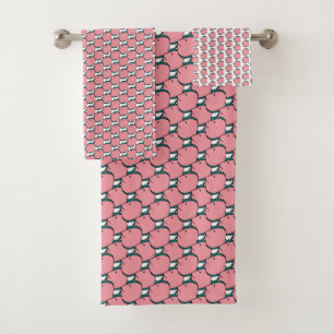 Pink and green Fish  Bath Towel Set