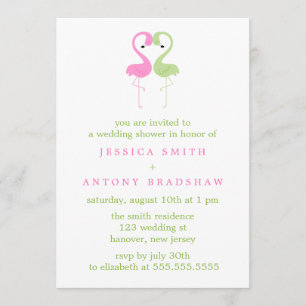 Pink and Green Flamingos Couples Wedding Shower Invitation