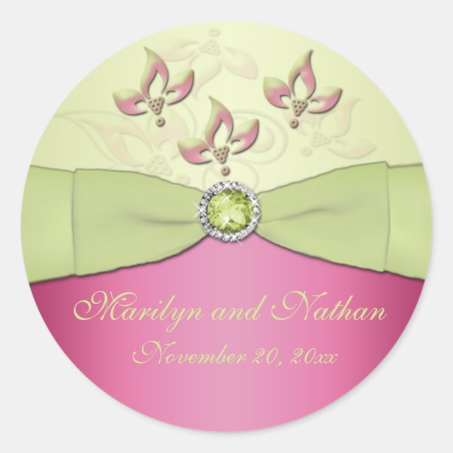 Pink and Green Floral 1.5" Round Sticker (Front)