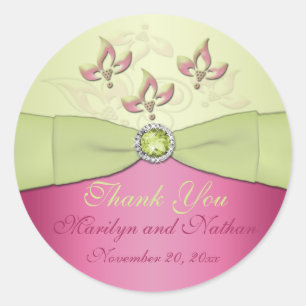 Pink and Green Floral 3" Round Thank You Sticker