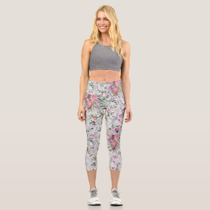 Pink and green floral artistic design  capri leggings