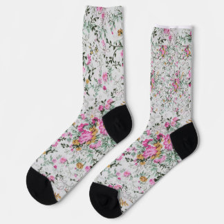 Pink and green floral artistic design  socks
