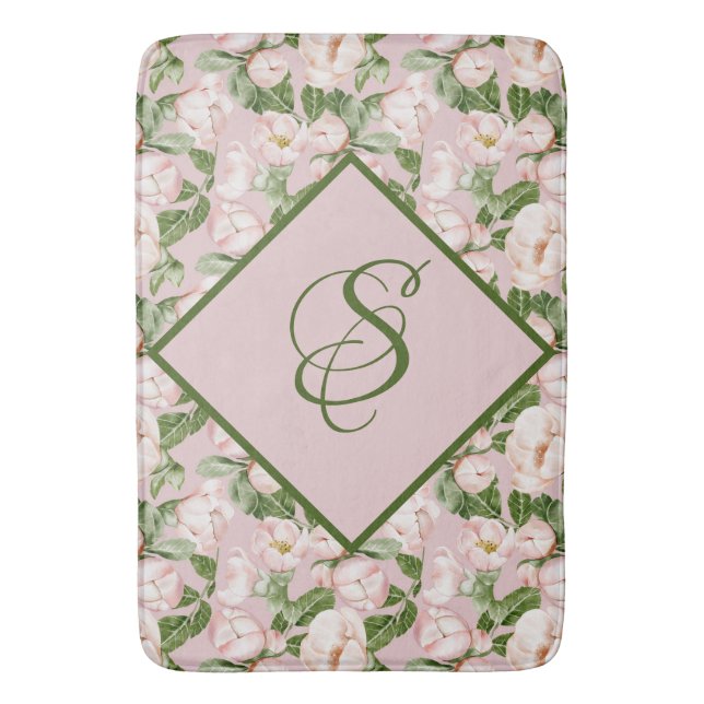 PINK AND GREEN FLORAL  BATH MAT (Front Vertical)