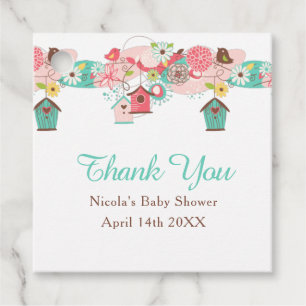 Pink and Green Floral Bird Cages Baby Shower Favour Tags