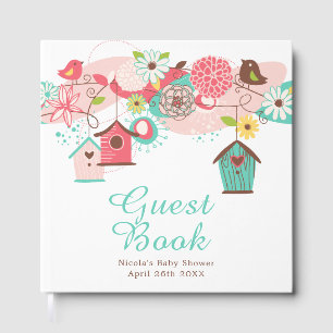 Pink and Green Floral Bird Cages Baby Shower Guest Book