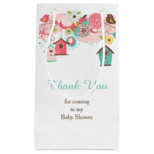 Pink and Green Floral Bird Cages Baby Thank You Small Gift Bag