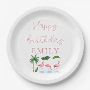 Pink and green Floral Birthday Paper Plate