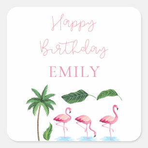 Pink and green Floral Birthday  Square Sticker