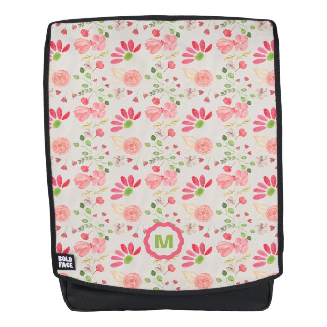Pink and Green Floral Botanicals Backpack (Front)